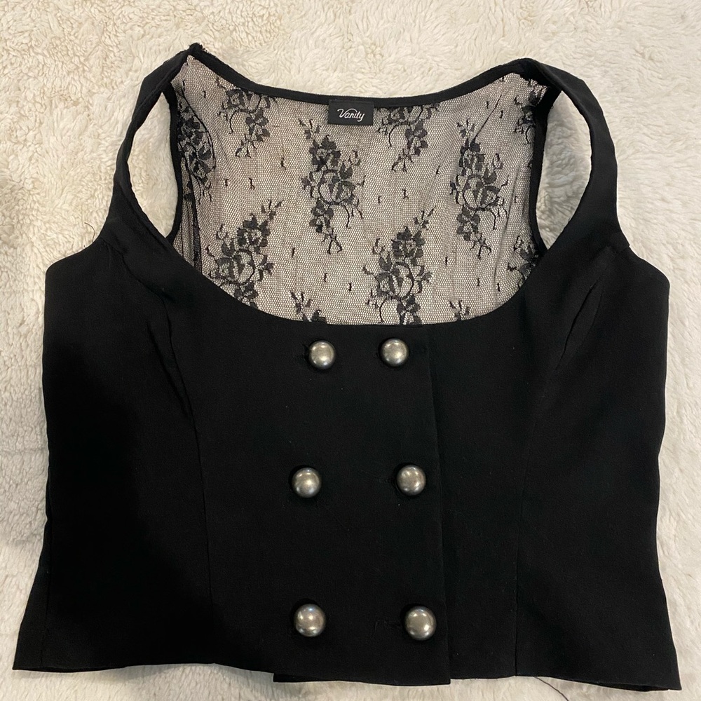 Black Lace Back Vest